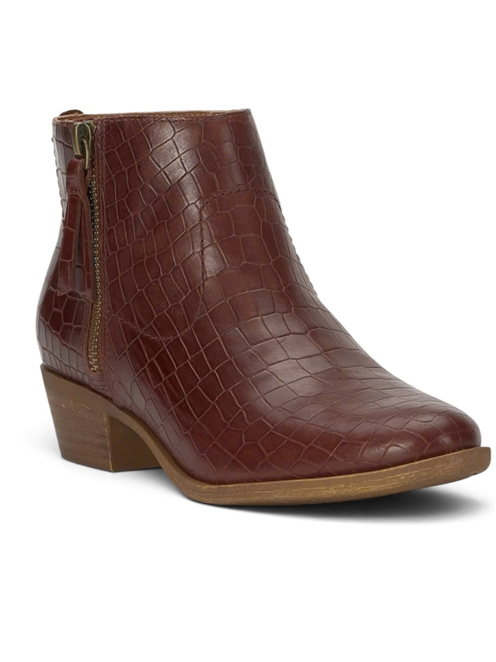 Lucky Brand Blandre Croc-Embossed Reddish Brown Ankle Boots - Size: 6 Women’s